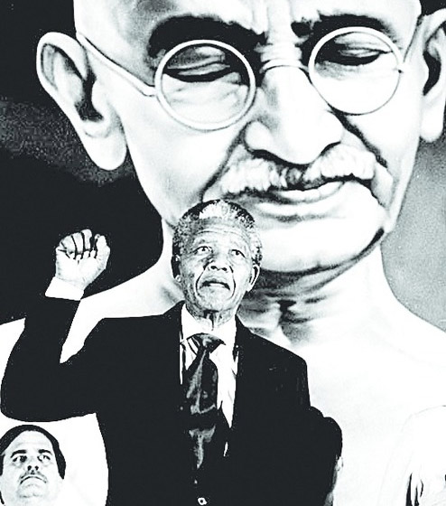 تصویری شامل ماندلا، گاندی و ادیسون در یک قاب با اشاره به پیشروان رهبریت ناب